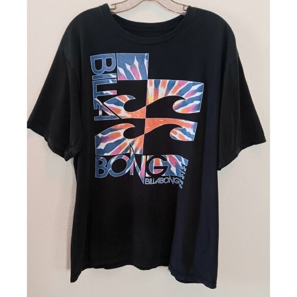 Billabong Other - BILLABONG Tie Dye Logo Graphic Tee T-shirt XL Black Surf Beach Hippie EUC